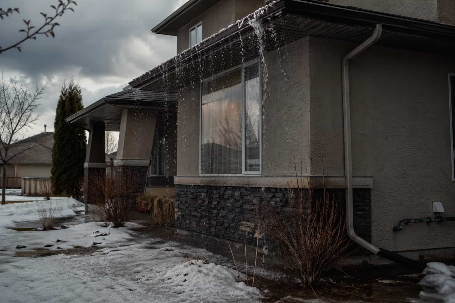Clogged gutters leading to foundation damage in ALberta