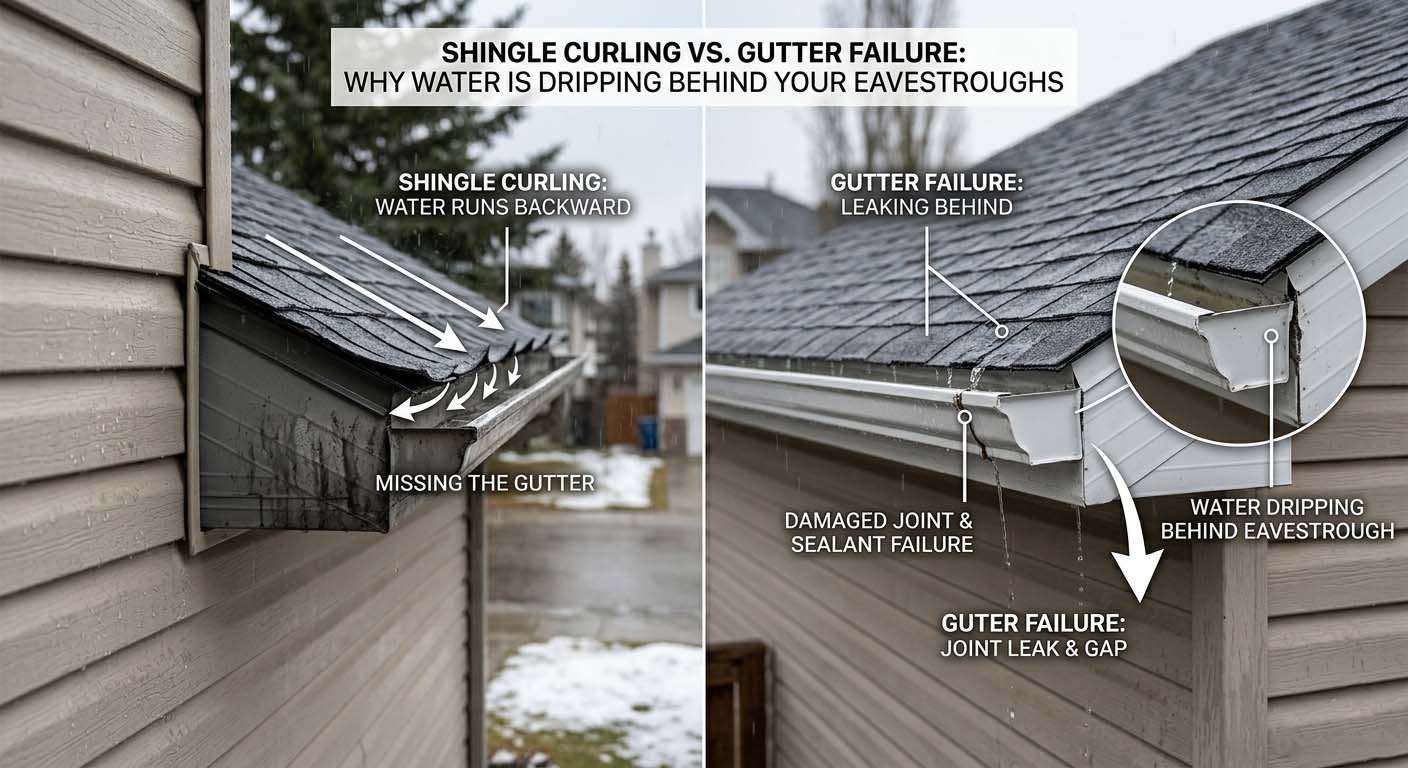 Water dripping behind eavestrough on Edmonton home