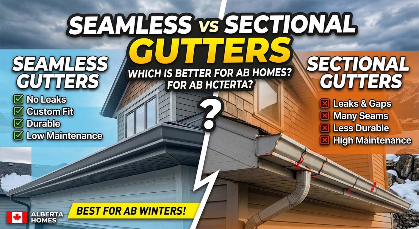 Seamless aluminum gutter installation on Alberta home